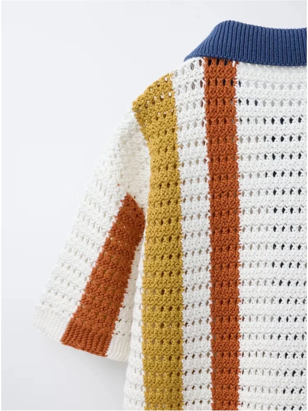 NWT Zara Kids Knit Crochet Polo Shirt in White, Rust, Mustard & Navy 5T